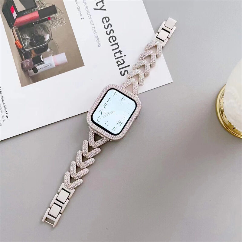 Glitter Bling Metal Watch Band Metal Diamond Luxury Designer Strap Protective Case for Apple Iwatch 3 4 5 6 7 8