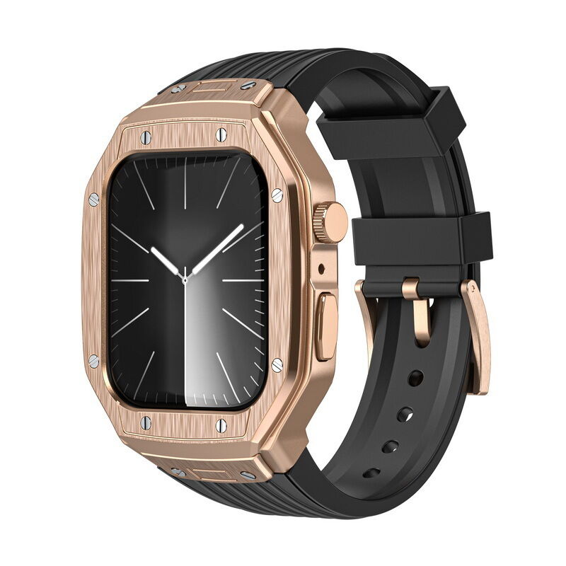 Bands Case for Apple Watch 44mm 45mm, Rugged Metal Bumper Men TPU Strap Protective Cover Accessories for IWatch Series 9 8 7