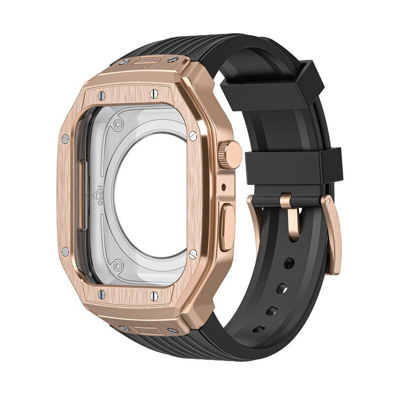 Bands Case for Apple Watch 44mm 45mm, Rugged Metal Bumper Men TPU Strap Protective Cover Accessories for IWatch Series 9 8 7