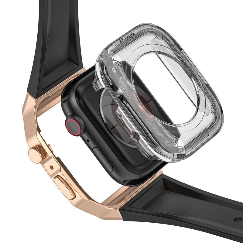 Bands Case for Apple Watch 44mm 45mm, Rugged Metal Bumper Men TPU Strap Protective Cover Accessories for IWatch Series 9 8 7