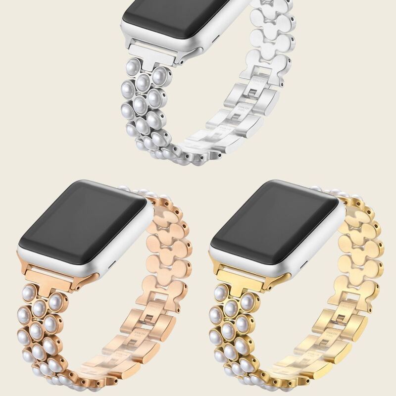 38-49mm Inlaid Pearl Fashionable and Minimalist Women's Watch Strap with Buckle Stainless Steel Strap