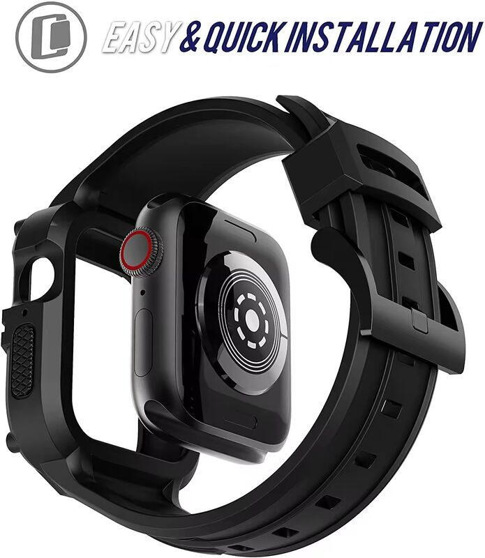 Band for Apple Watch Band 44mm Series 4 Series 6/5/SE, TPU Rugged Sports Band with Full Protection Case for Men/Women
