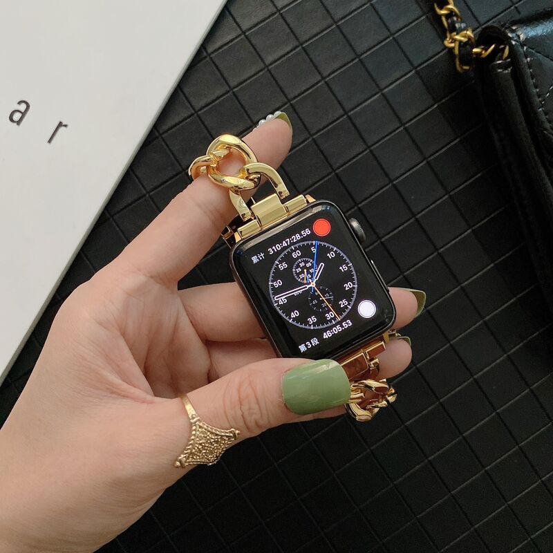 Luxury Custom Gold Watch Band for Apple Watch 8 7 41 45mm 6 5 4 Women Stainless Steel Bracelet for IWatch Strap