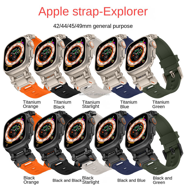 Stainless Steel 49mm explorer Men Rubber Replacement Rm Strap Sport Liquid Silicone Richardille Band for apple Watch 8 9 ultra 2