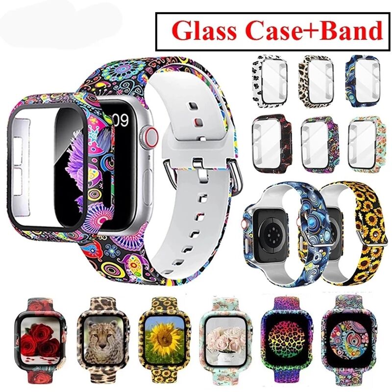Case and Bands for Apple Watch 44/42/38/41/45MM Band Screen Protector Cover Glass Silicone Wristband Strap for IWatch SE 345678