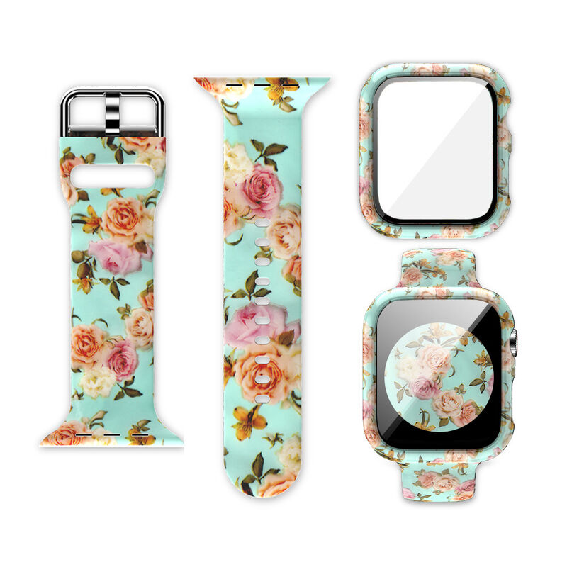 Case and Bands for Apple Watch 44/42/38/41/45MM Band Screen Protector Cover Glass Silicone Wristband Strap for IWatch SE 345678