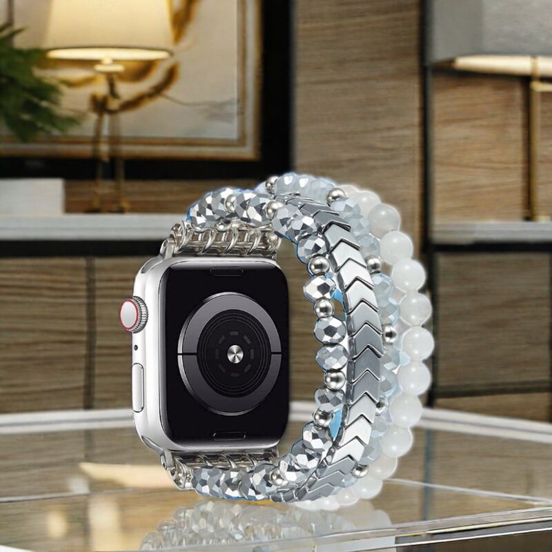 Fashion Creative Trendy Brand Pearl Chain Crystal Agate Wristband Stainless Steel Smartwatch Strap for Apple Watch Ultra Band