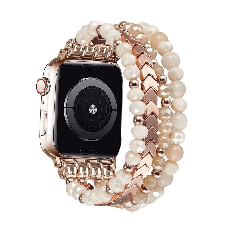 Fashion Creative Trendy Brand Pearl Chain Crystal Agate Wristband Stainless Steel Smartwatch Strap for Apple Watch Ultra Band