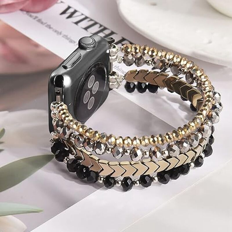 Fashion Creative Trendy Brand Pearl Chain Crystal Agate Wristband Stainless Steel Smartwatch Strap for Apple Watch Ultra Band