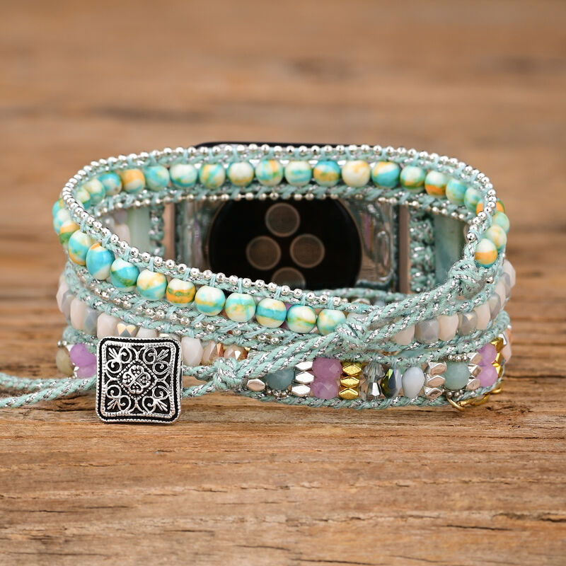 SWstrap High-End Natural Stone Smart Watch Band Unique Hand-Knitted Boho Luxury Jewelry Watch Strap for Apple I Watch Bands