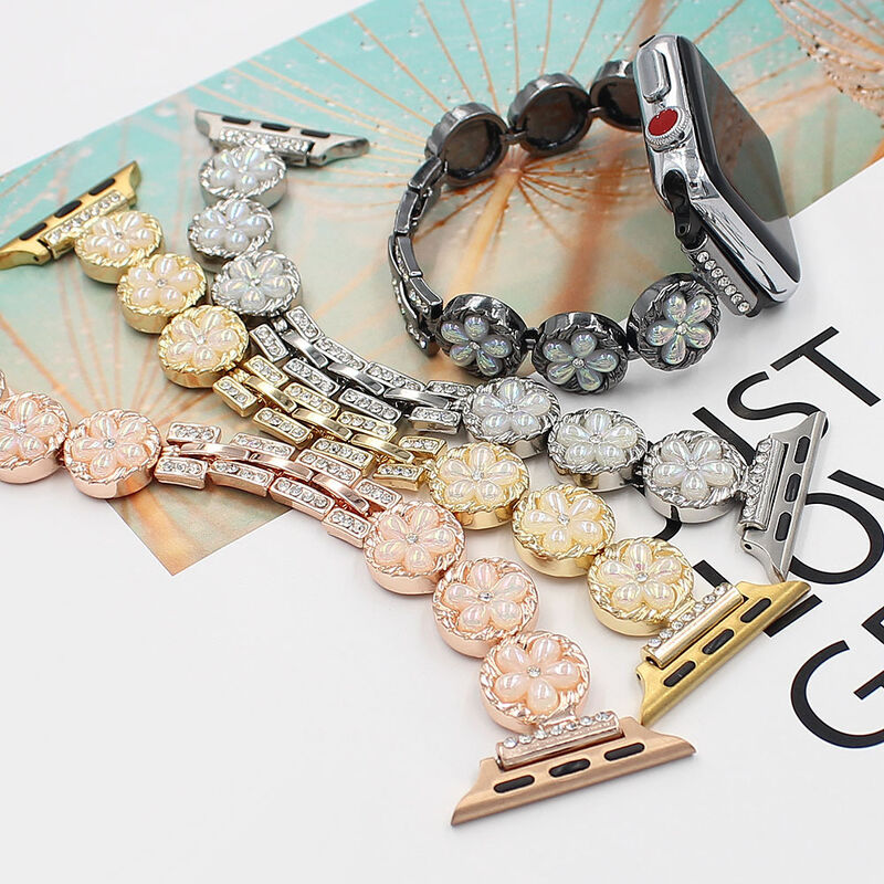Cute Flower Rhinestone Replacement Strap for Apple Watch Band 38 40 41 42 44 45 49 Mm for Iwatch Ultra 2 Se 9 8 7 6 5 Bracelet