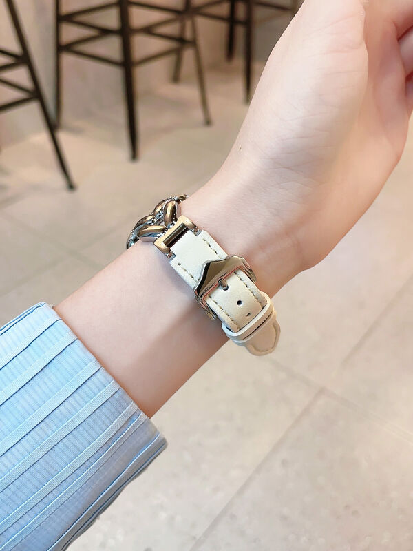 Popular Stainless Steel V Design Chain Leather Watch Band Strap for Apple Watch 38mm 42mm Replacement Bracelet Girls Band