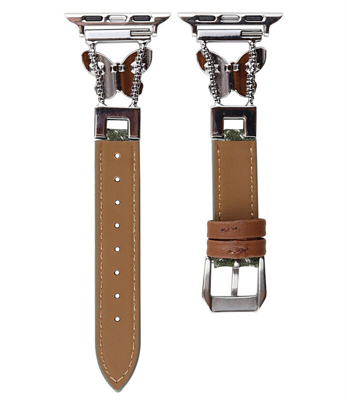 Wool Leather Strap With Butterfly Joint for Apple Watch Series 9 8 7 SE 6 Diamond Metal Leather Watch Band