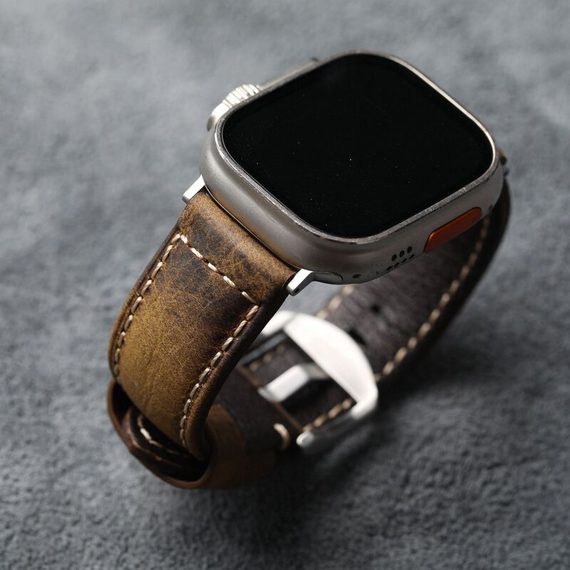 Distressed Vintage Crackle Leather Strap Genuine Leather Band Top Layer Cowhide Leather Handwork  Watch Straps Flat Stitches