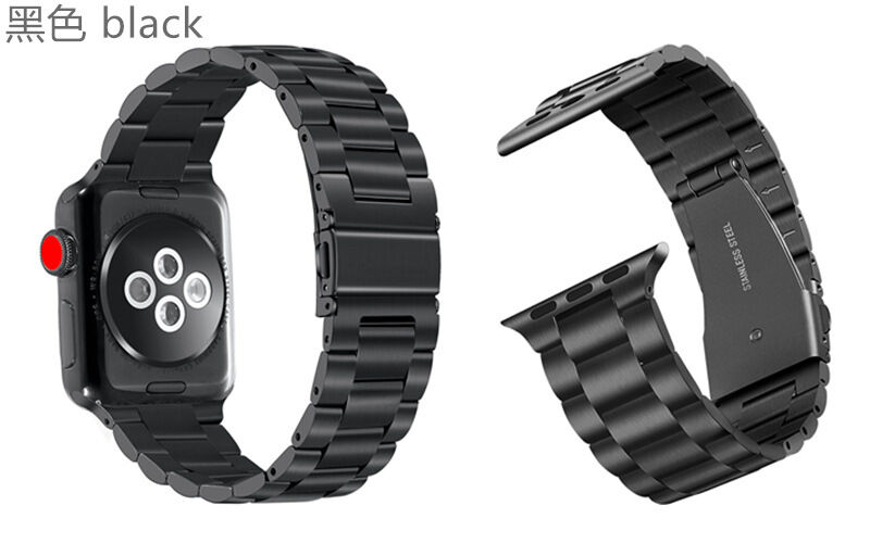 Three Beads Solid Wrist Bracelet Watch Band Stainless Steel Metal Bracelet Strap for Apple Watch Series 7