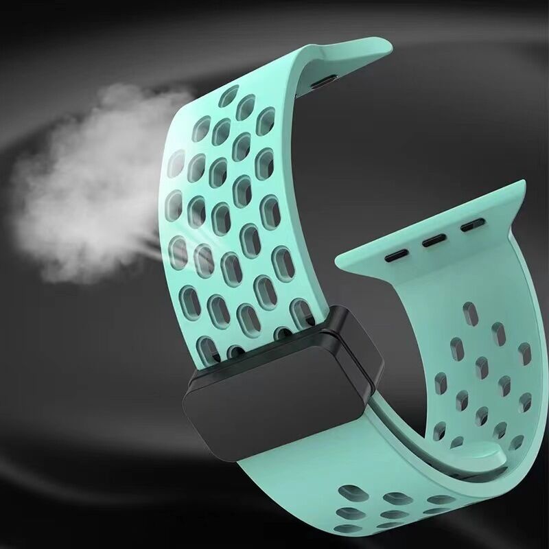 Breathable Soft Breathable Silicone Magnetic Bracelet Belt Wristband Sport Band Strap for Apple Watch Series 9 8 7 SE 6 5 4 3
