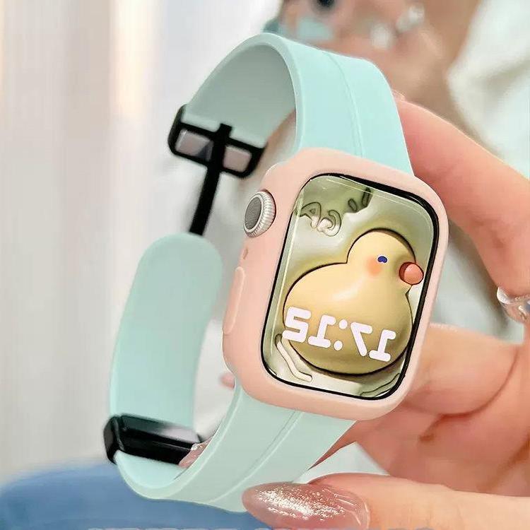 For Apple Watch Band 38/40/41/42/45/49mm Sport Silicone Magnetic Wrist Bracelets Band for Apple Watch Folding Buckle Strap