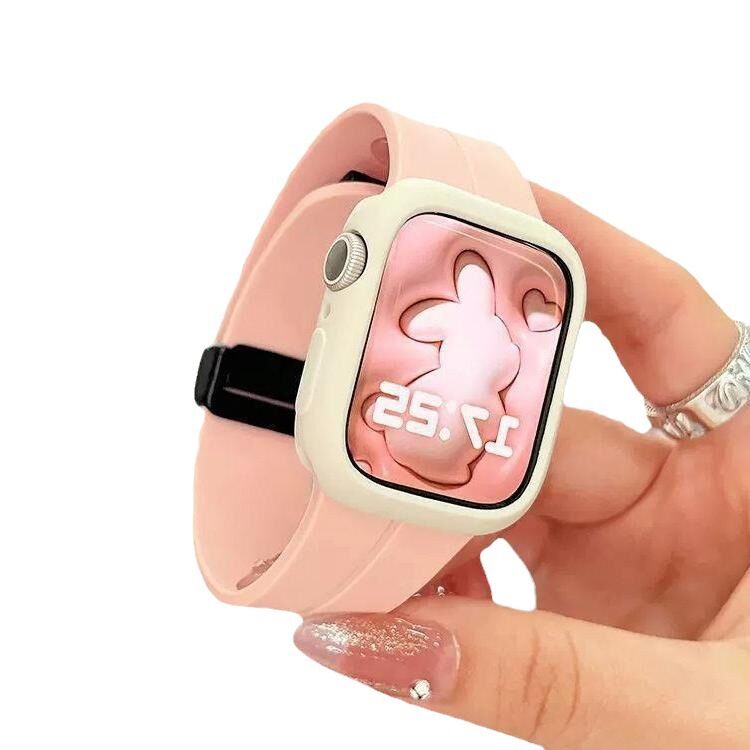 For Apple Watch Band 38/40/41/42/45/49mm Sport Silicone Magnetic Wrist Bracelets Band for Apple Watch Folding Buckle Strap