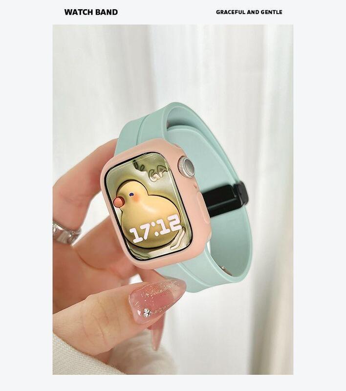 For Apple Watch Band 38/40/41/42/45/49mm Sport Silicone Magnetic Wrist Bracelets Band for Apple Watch Folding Buckle Strap
