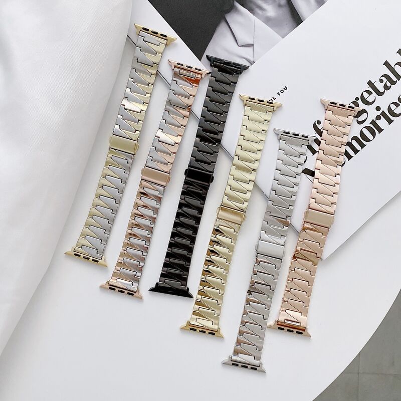 Metal Strap for Apple Watch Luxury Watch Bracelet for Iwatch Metal Stainless Steel Smart Watch Band Diamond Faceted Strap