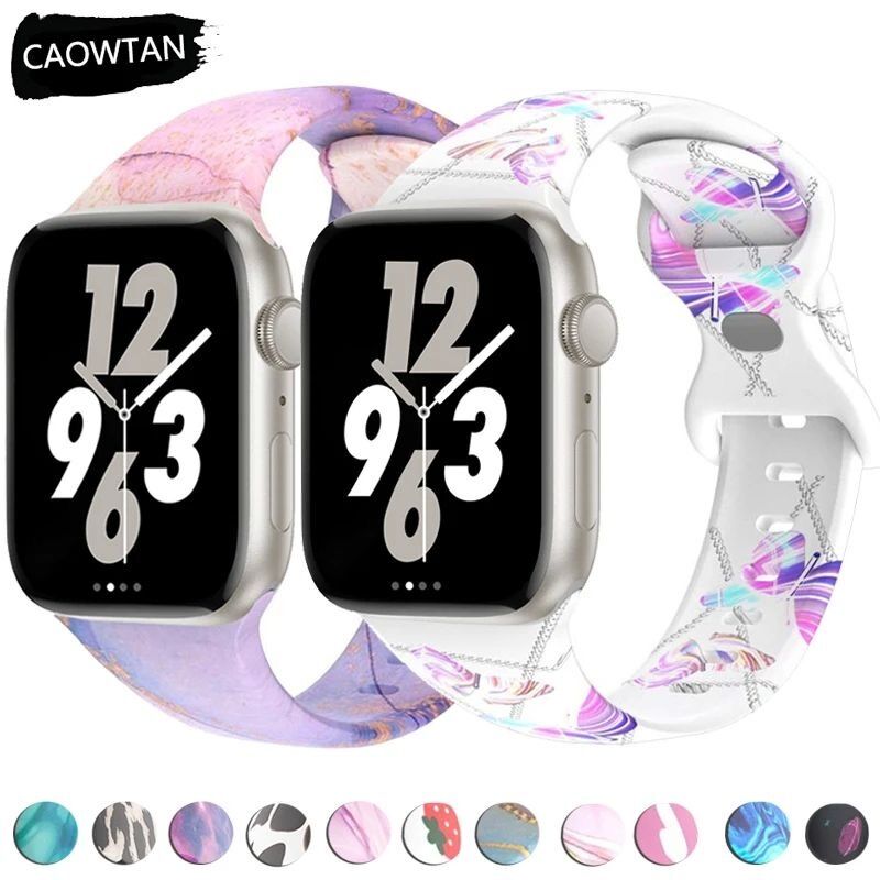41mm 38mm 45mm 44mm 49mm Silicone Printed Floral Replacement for IWatch Series 8 7 SE 6 3 for Apple Watch Ultra Band
