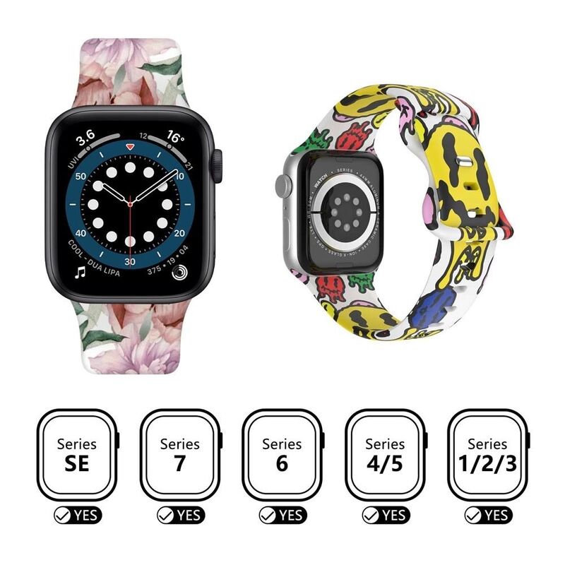 41mm 38mm 45mm 44mm 49mm Silicone Printed Floral Replacement for IWatch Series 8 7 SE 6 3 for Apple Watch Ultra Band