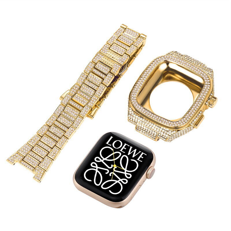 Luxury Strap Contains Protective case for Apple Watch 8 45mm 44mm, Luxurious Diamond Strap for IWatch 7 45mm 44mm