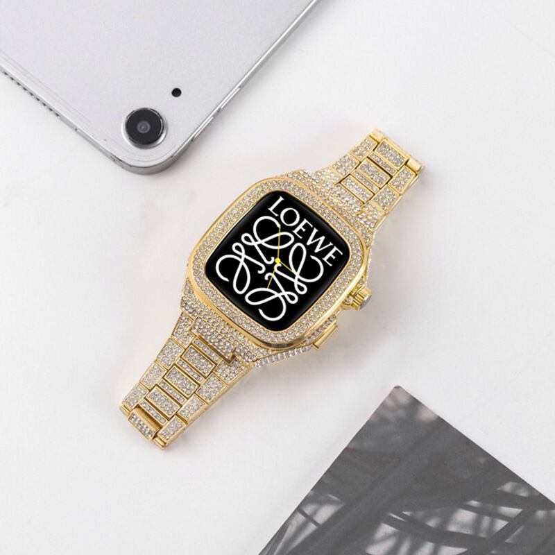 Luxury Strap Contains Protective case for Apple Watch 8 45mm 44mm, Luxurious Diamond Strap for IWatch 7 45mm 44mm