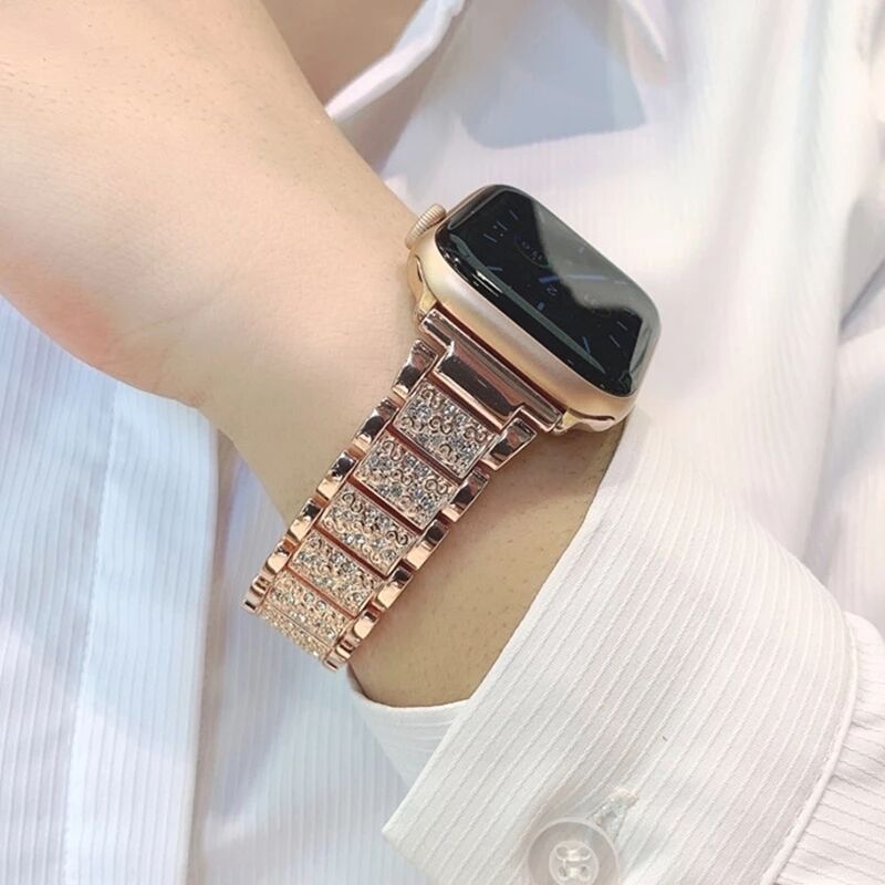 Jewelry Watch Strap for Apple Watch 41mm 45mm 49mm 6 SE Band for IWatch Series 7 8 Ultra Bling Crystal Stainless Steel Bracelet