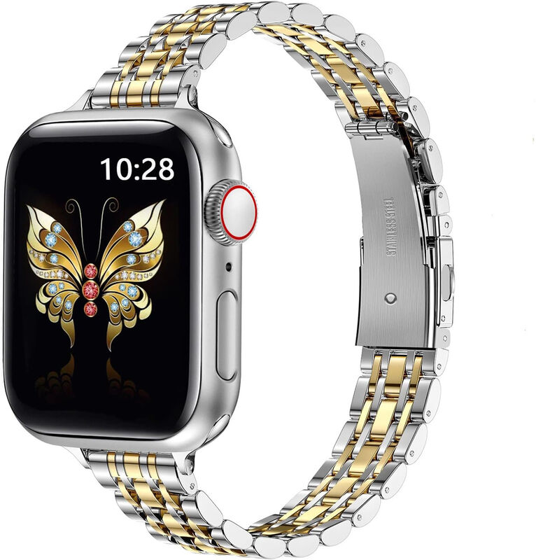 Luxury Women 7 Beads Slim Watch Strap Band 38mm 44mm Stainless Steel Metal Watch Bands for Apple Watch Ultra 2 9 8