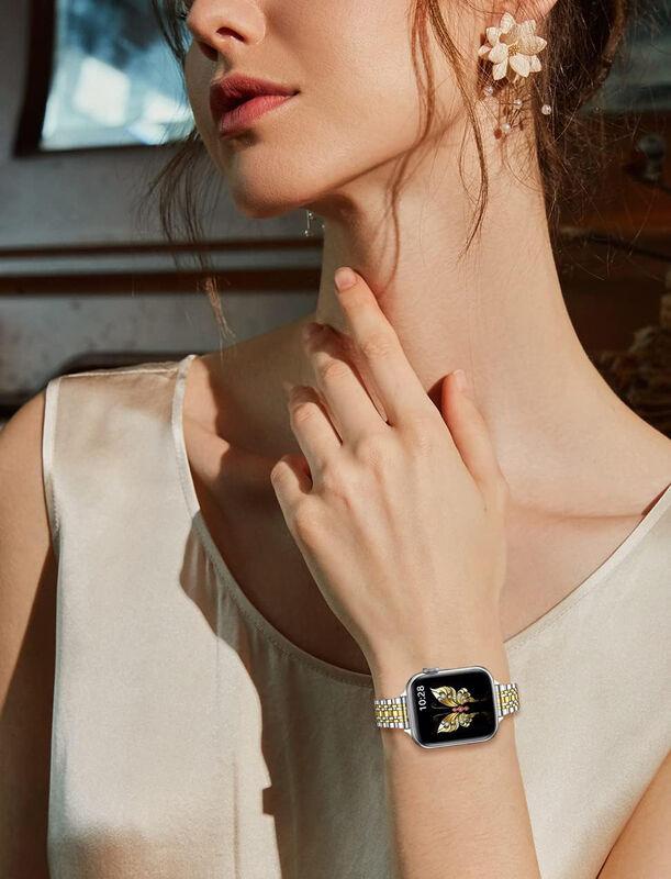 Luxury Women 7 Beads Slim Watch Strap Band 38mm 44mm Stainless Steel Metal Watch Bands for Apple Watch Ultra 2 9 8