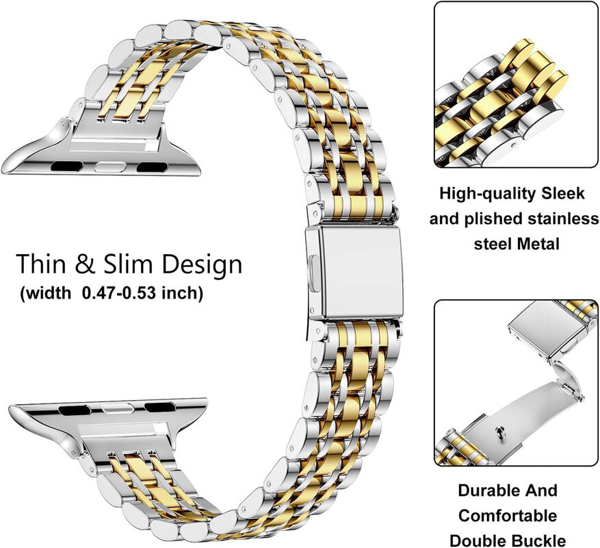 Luxury Women 7 Beads Slim Watch Strap Band 38mm 44mm Stainless Steel Metal Watch Bands for Apple Watch Ultra 2 9 8