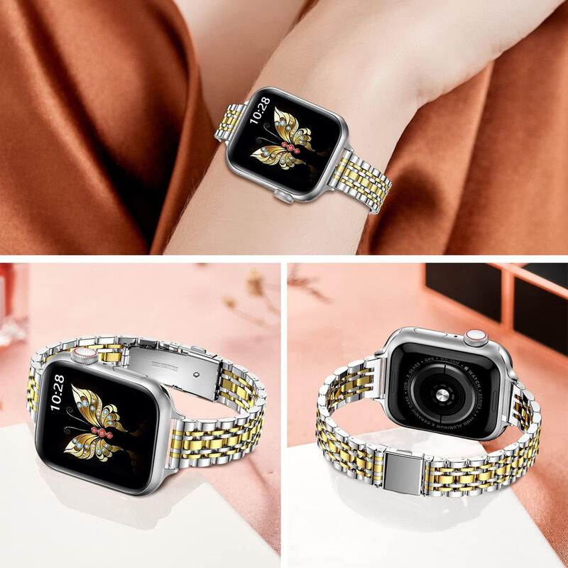 Luxury Women 7 Beads Slim Watch Strap Band 38mm 44mm Stainless Steel Metal Watch Bands for Apple Watch Ultra 2 9 8