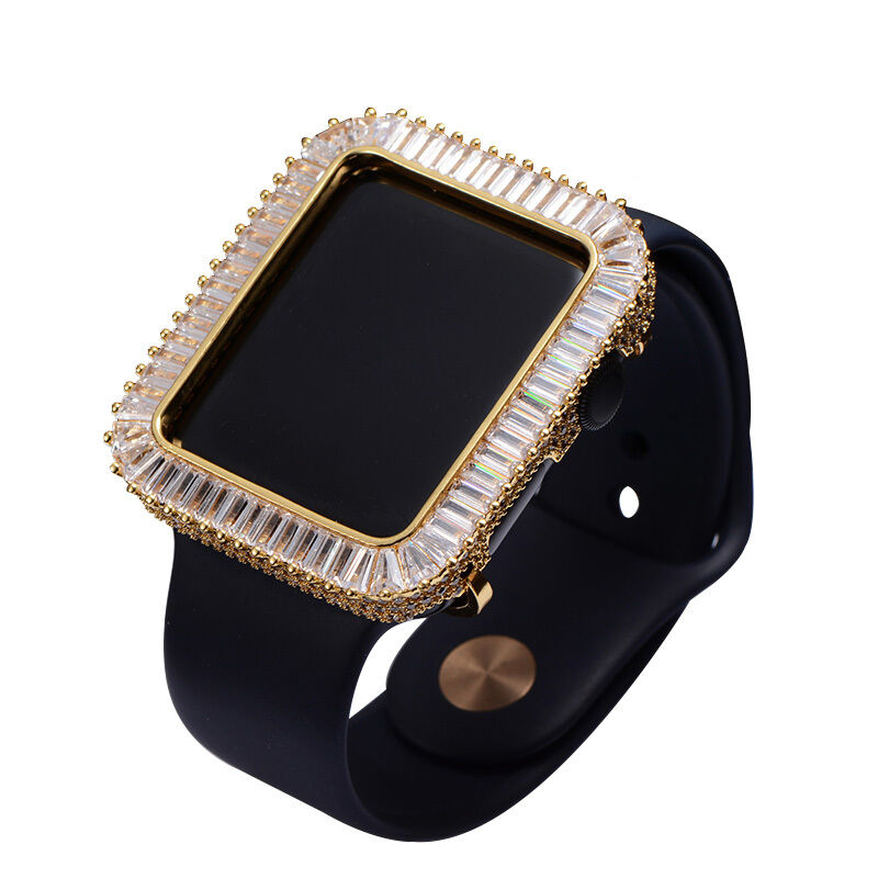 Luxury Custom Baguette Diamond Bezel Case Waterproof Protective Cover for Apple Watch Series 1-9/SE/Ultra 38mm- 49mm