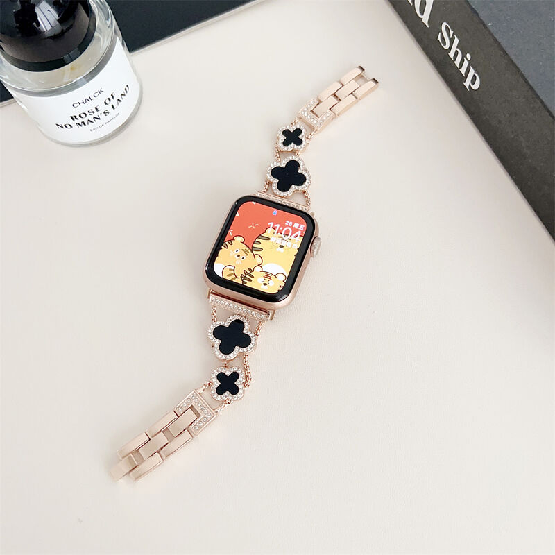 Fashion Charm Girls Women Bracelet Stainless Steel Watch Strap Four Leaf Clover Watch Band for apple Iwatch