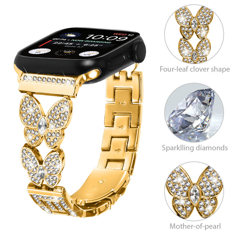 Luxury Stainless Steel Watch Strap Unique Butterfly Diamond for Apple Watch Band 8/9/10 Ultra Metal Woman I Watch Strap