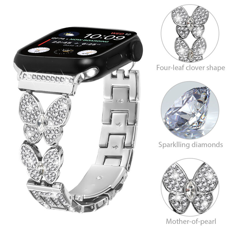 Luxury Stainless Steel Watch Strap Unique Butterfly Diamond for Apple Watch Band 8/9/10 Ultra Metal Woman I Watch Strap