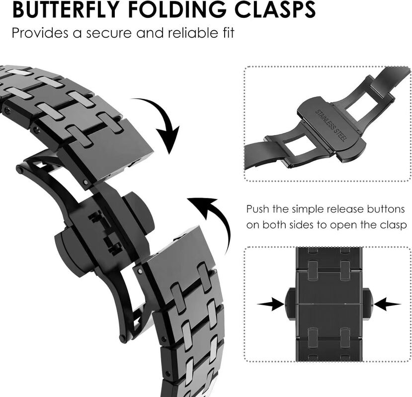 Stainless Steel Replacement Bracelet Wrist Band Link Watch Band With Butterfly Buckle for Apple Watch Ultra 49mm