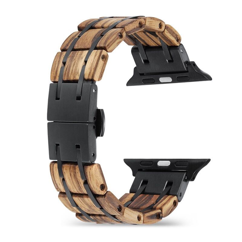 Luxury Dual Oak Wood Stainless Steel with Butterfly Clasp Band for Watch All Series Ultra 2/10/9/8/7/6/SE
