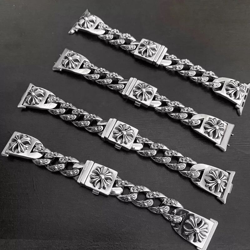 New Trendy Retro Personalized Thai Silver Watch Strap Punk Versatile Fashion for Men's Women's for Apple Watch
