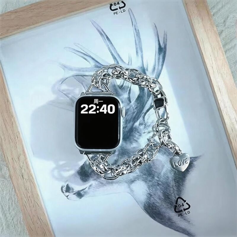 Luxury Metal Chain Watch Band for Women Ultra Luxury Series Butterfly Clasp Smartwatch Compatible for Watch 8 7 6 5 4 3