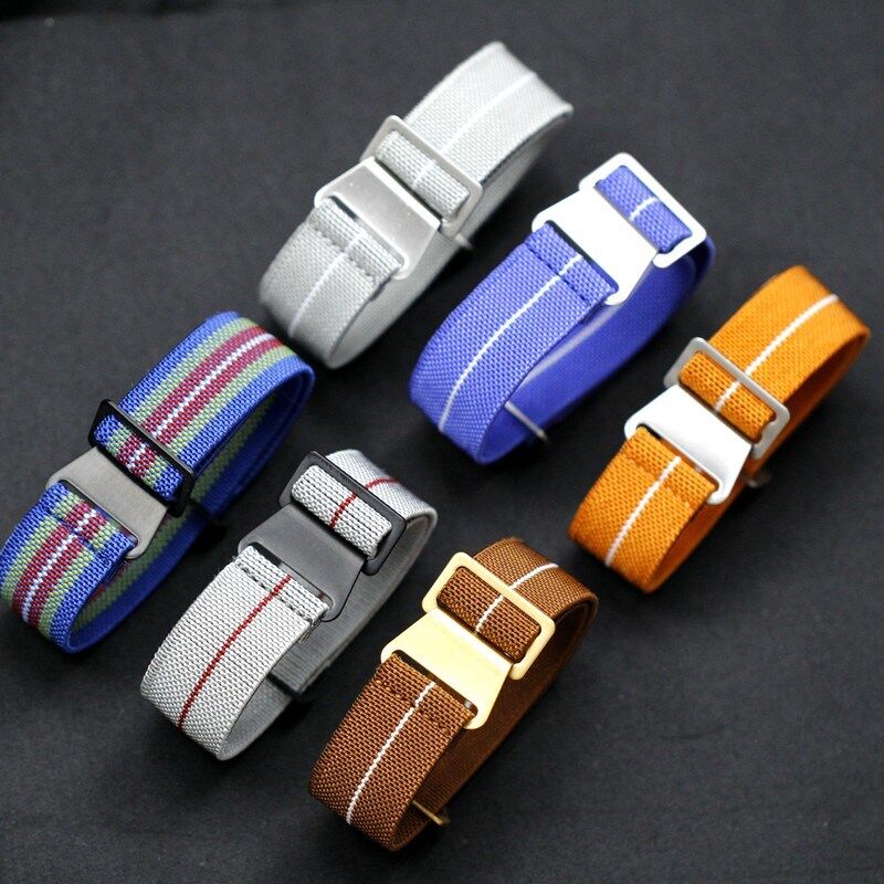 Man's French  Men Women Silver Black Parachute Elastic Nylon Striped Watchband Stretch Smart Watch Strap Band for Samsung