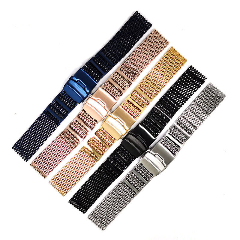 Custom Logo Men Wristband Milanese Magnetic Shark Stainless Steel Mesh Watch Band Strap 18mm 20mm 22mm 24mm