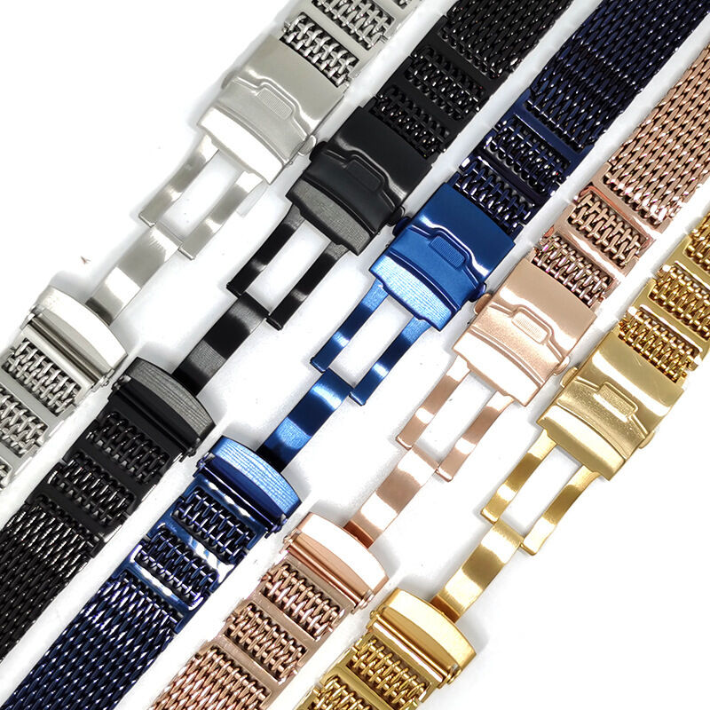 Custom Logo Men Wristband Milanese Magnetic Shark Stainless Steel Mesh Watch Band Strap 18mm 20mm 22mm 24mm