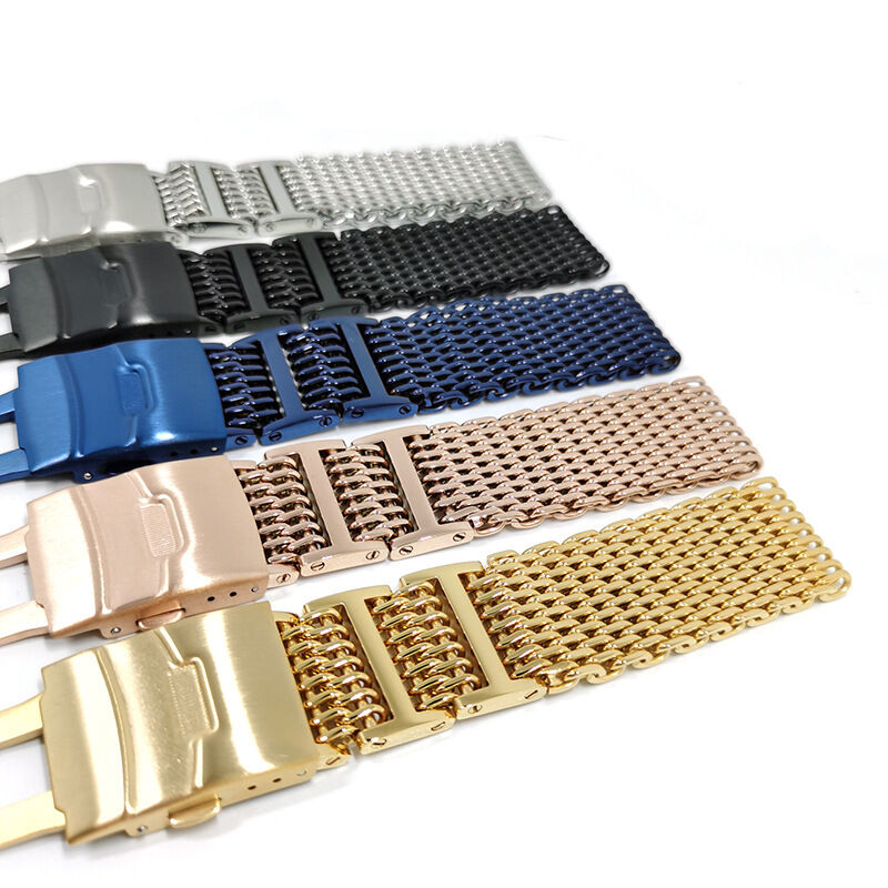 Custom Logo Men Wristband Milanese Magnetic Shark Stainless Steel Mesh Watch Band Strap 18mm 20mm 22mm 24mm