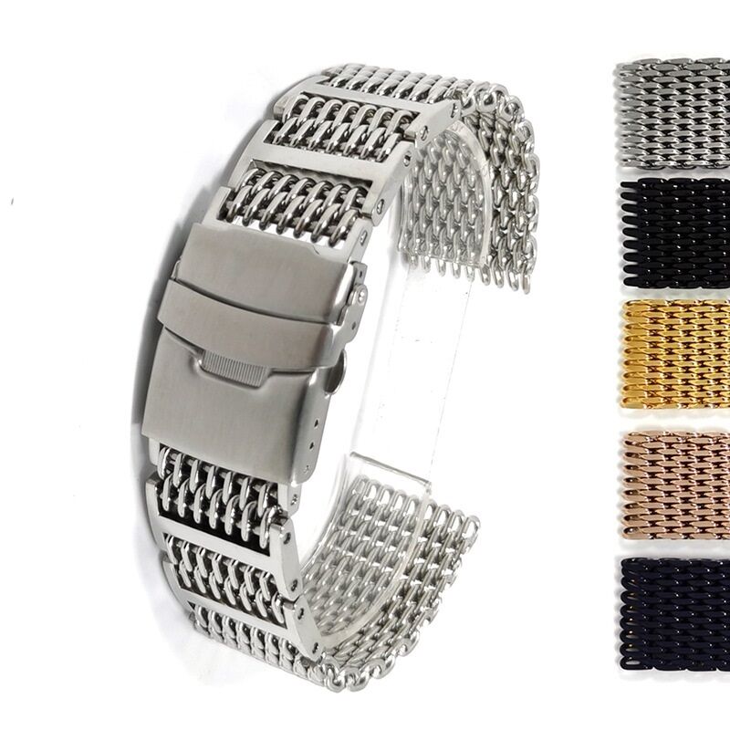 Custom Logo Men Wristband Milanese Magnetic Shark Stainless Steel Mesh Watch Band Strap 18mm 20mm 22mm 24mm