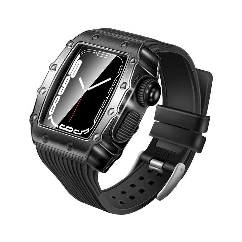 Trendy Fashion Waterproof Luxury Brand Stainless Steel Custom logo 44 45mm Watch Case  with Silicone Band Strap for Apple Watch
