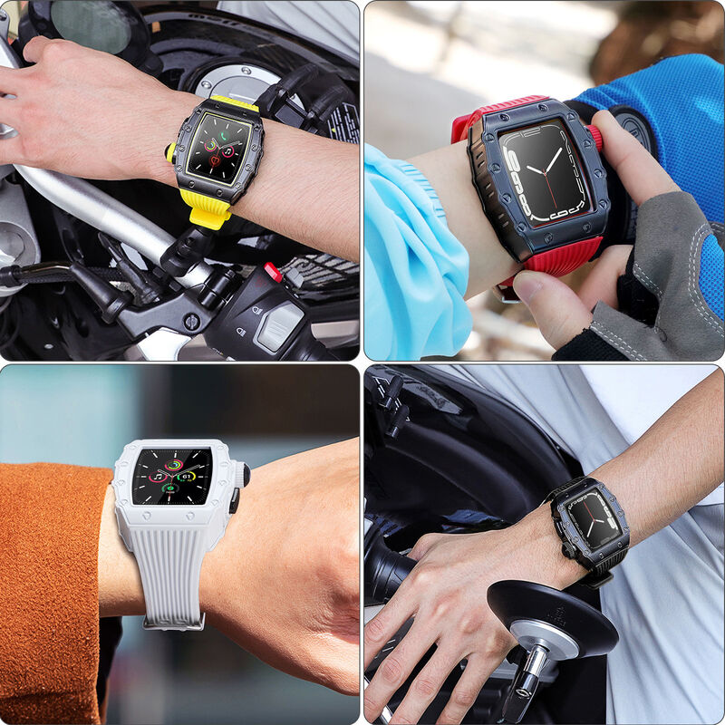 Trendy Fashion Waterproof Luxury Brand Stainless Steel Custom logo 44 45mm Watch Case  with Silicone Band Strap for Apple Watch