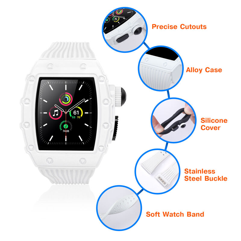 Trendy Fashion Waterproof Luxury Brand Stainless Steel Custom logo 44 45mm Watch Case  with Silicone Band Strap for Apple Watch
