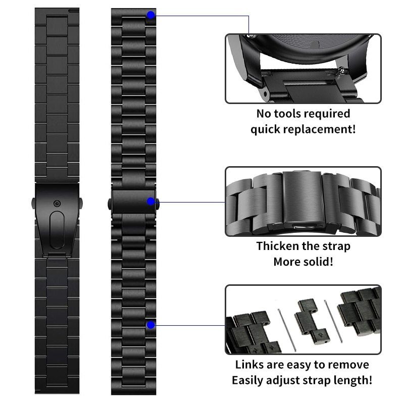 Watch Band Luxury Stainless Steel Straps Metal Bracelet Band Loop Adjustable 20 22mm Smart Watch Band for Samsung Huawei